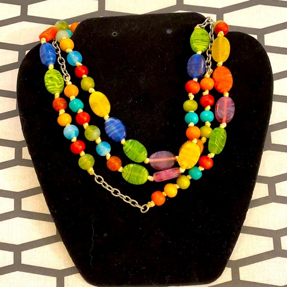 Long multicoloured glass bead necklace - Picture 1 of 4